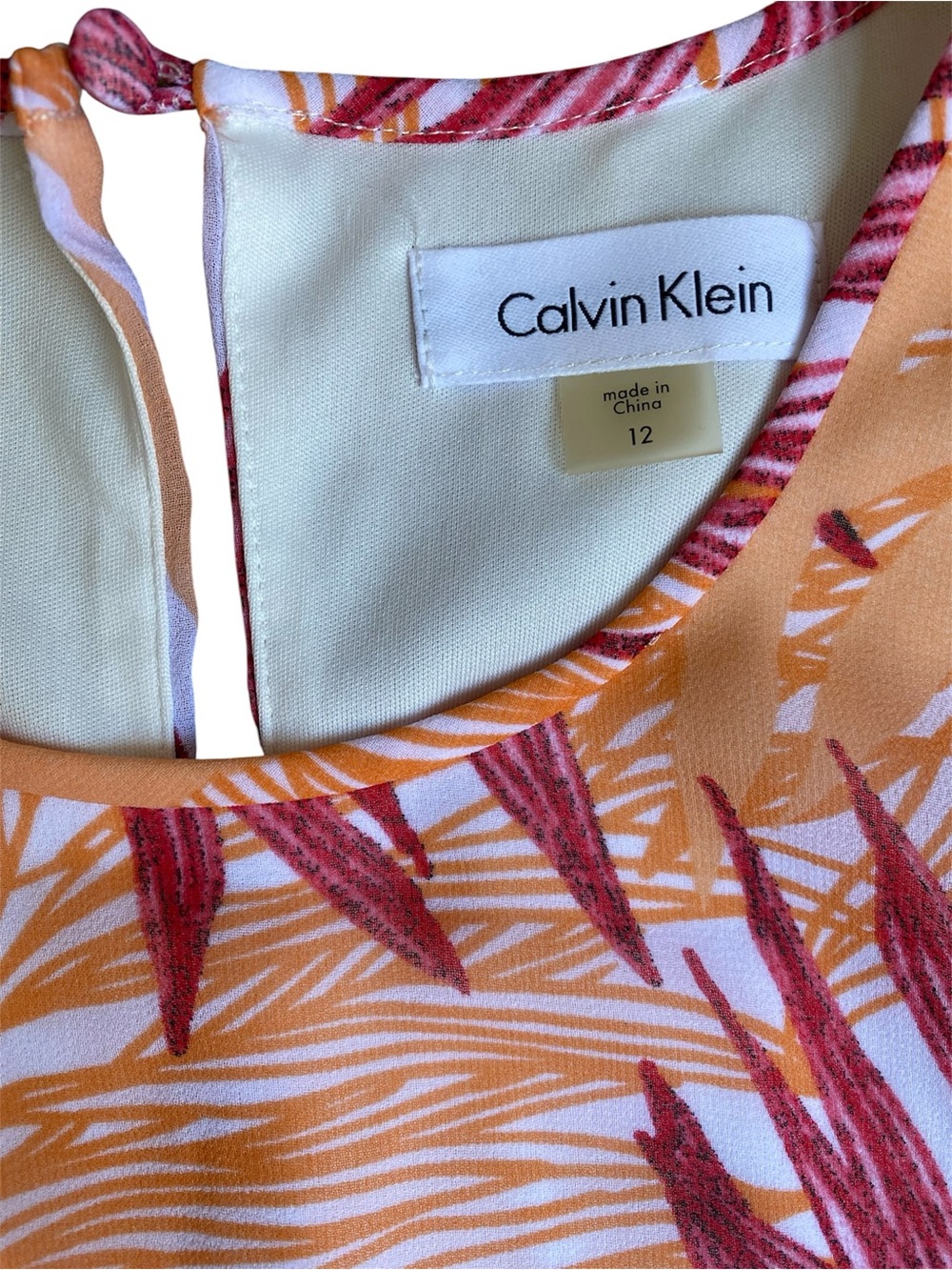 Calvin Klein Peach and Pink Tropical Print Sleeveless Dress Size 12 - Picture 5 of 7
